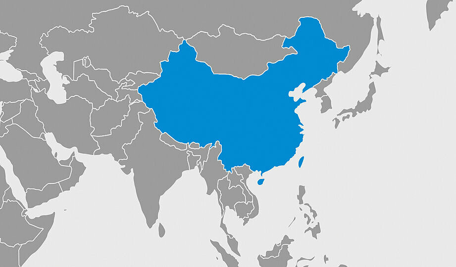 Mapa global marcado en azul en China