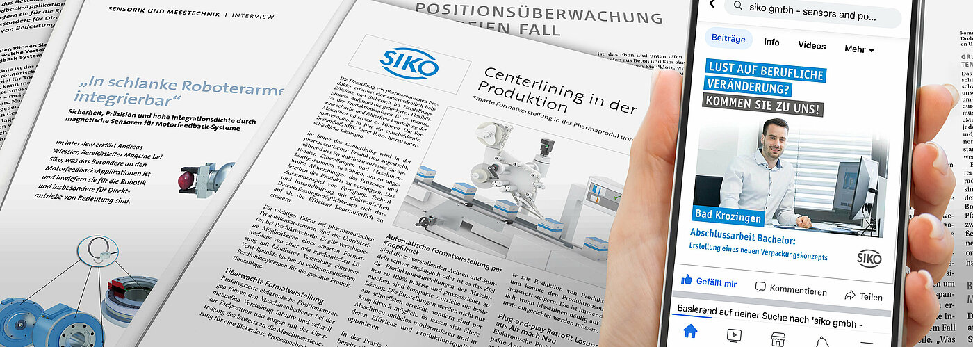 Neuigkeiten von SIKO werden auf einem Smartphone und in Fachzeitschriften gezeigt