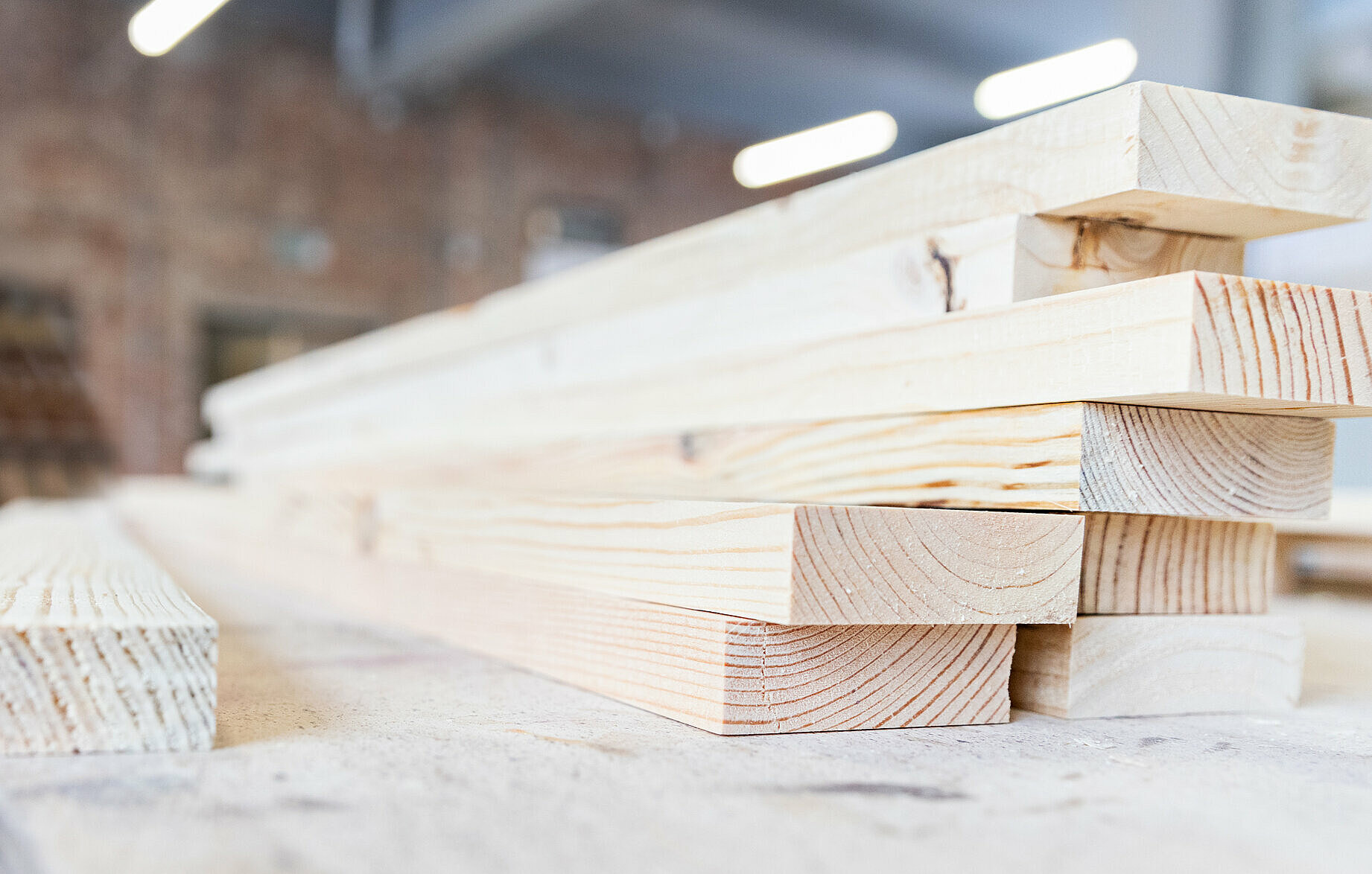 Wooden boards at a woodworking company