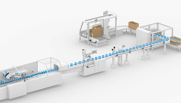 Verpackungsanlage mit Positionsanzeigen und Positionierantrieben