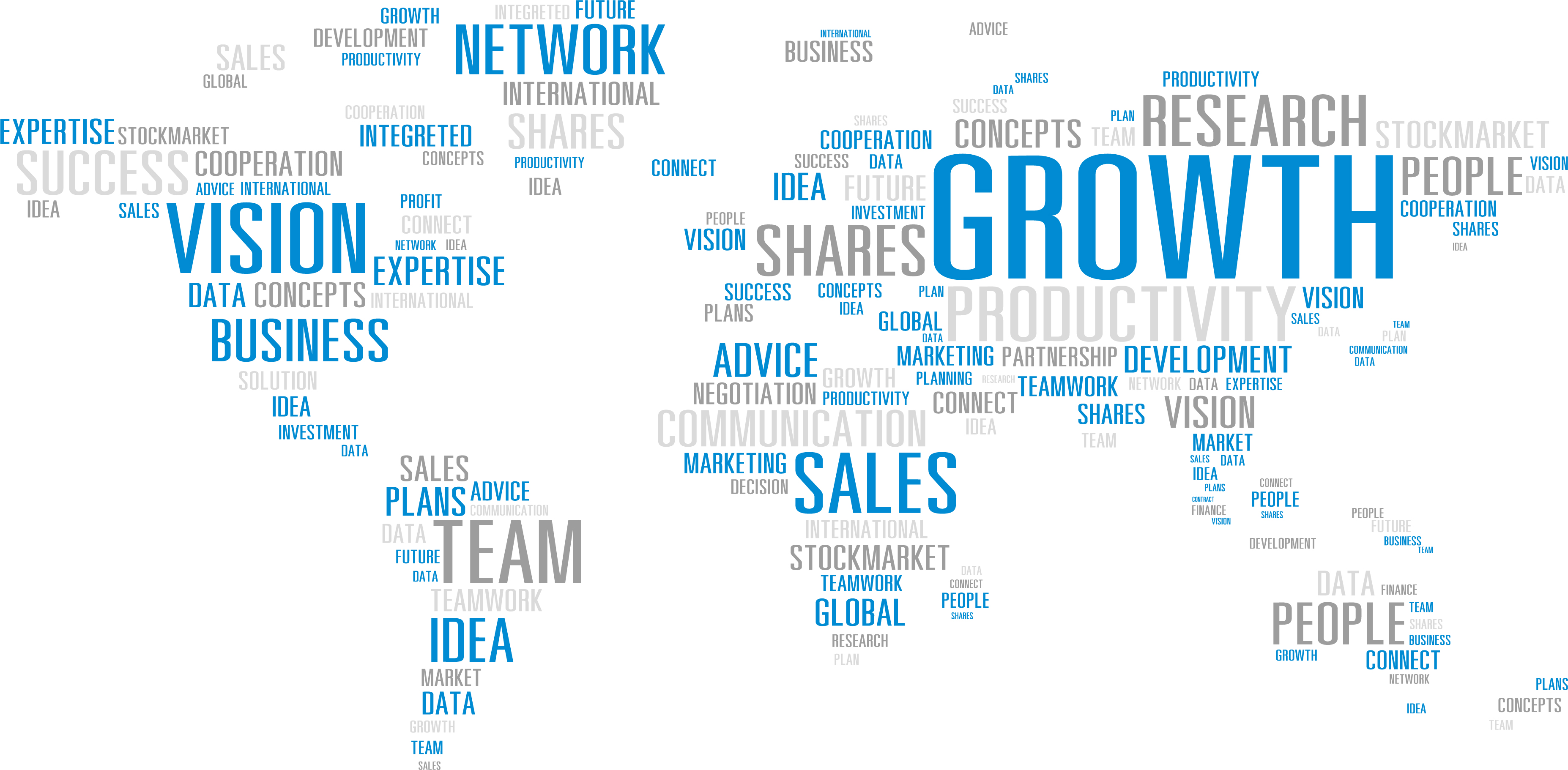 World map consisting of keywords from the business world